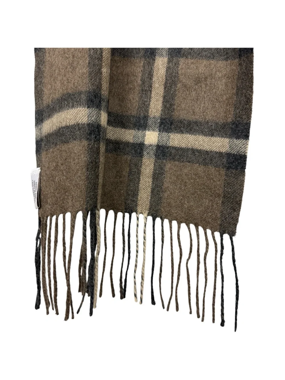 Enzo Mantovani Cashmere Plaid Fringe Brown Scarf
